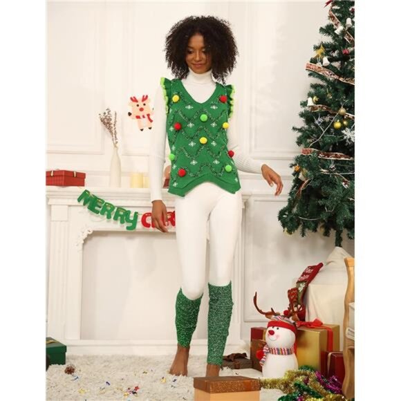 Women’s Christmas Sweater - Funny Reindeer Merry Knit Vest - Picture 2 of 5